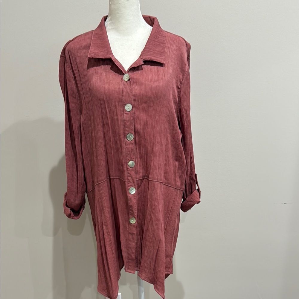 New Directions Women's Button-Up Rayon Tunic Top - Rose XL